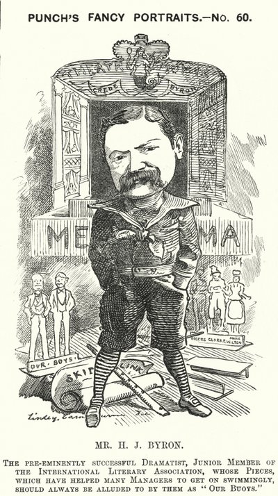Punch-Karikatur: Henry James Byron, englischer Dramatiker von Edward Linley (after) Sambourne