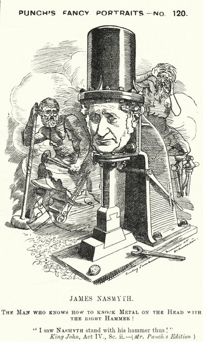 Karikatur: James Nasmyth, schottischer Ingenieur und Erfinder des Dampfhammer (Gravur) von Edward Linley (after) Sambourne