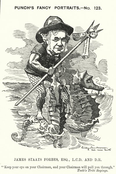 Punch-Karikatur: James Staats Forbes, schottischer Eisenbahningenieur und Administrator (Stich) von Edward Linley (after) Sambourne