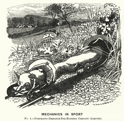 Punch-Karikatur: Mechanik im Sport. Nr. 4 - Pneumatische Versand-Fuchsjagdgesellschaft (Limited) von Edward Linley (after) Sambourne