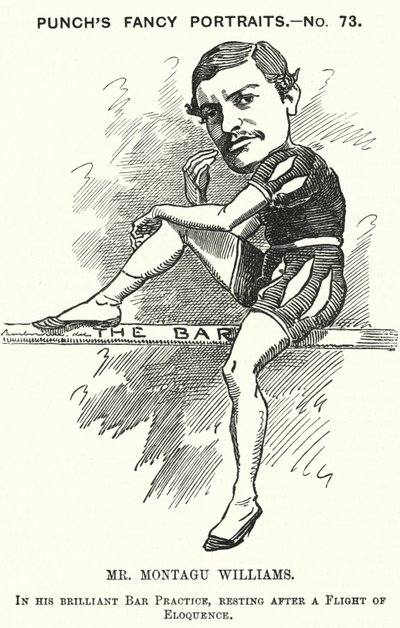 Karikatur: Montagu Williams, englischer Lehrer, Soldat, Schauspieler, Dramatiker, Anwalt und Richter (Gravur) von Edward Linley (after) Sambourne