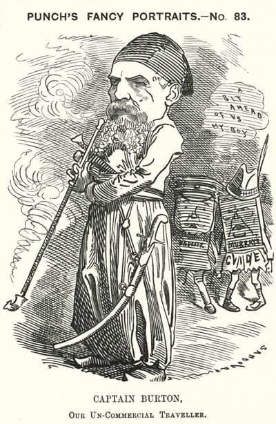 Punch-Karikatur: Richard Burton, englischer Entdecker, Geograph und Diplomat (Stich) von Edward Linley (after) Sambourne