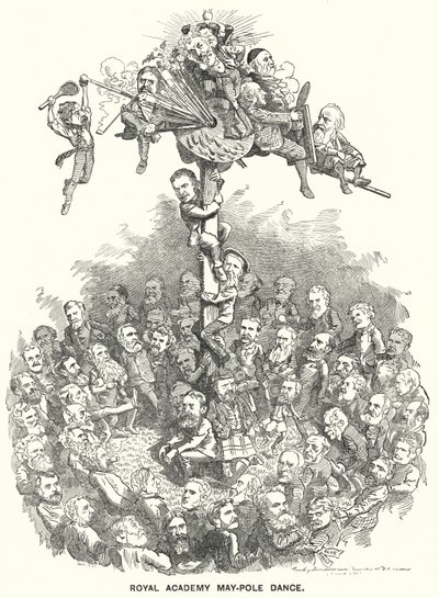 Karikatur: Maibaumtanz der Royal Academy (Gravur) von Edward Linley (after) Sambourne
