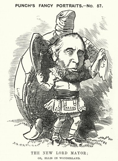 Karikatur: Sir John Ellis, Lord Mayor von London im Jahr 1881 (Gravur) von Edward Linley (after) Sambourne