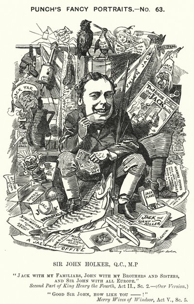 Punch-Karikatur: Sir John Holker, englischer Anwalt und Politiker von Edward Linley (after) Sambourne