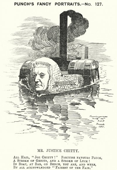 Punch-Karikatur: Sir Joseph William Chitty, englischer Richter, liberaler Politiker und Sportler (Stich) von Edward Linley (after) Sambourne