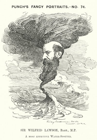 Punch-Karikatur: Sir Wilfrid Lawson, englischer radikaler liberaler Politiker und Abstinenzler (Gravur) von Edward Linley (after) Sambourne