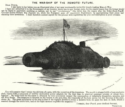 Punch-Karikatur: Das Kriegsschiff der (fernen) Zukunft von Edward Linley (after) Sambourne