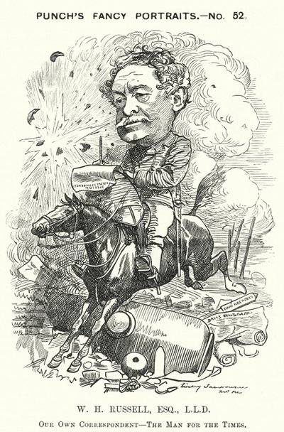 Karikatur: William Howard Russell, irischer Journalist und Kriegsberichterstatter (Gravur) von Edward Linley (after) Sambourne