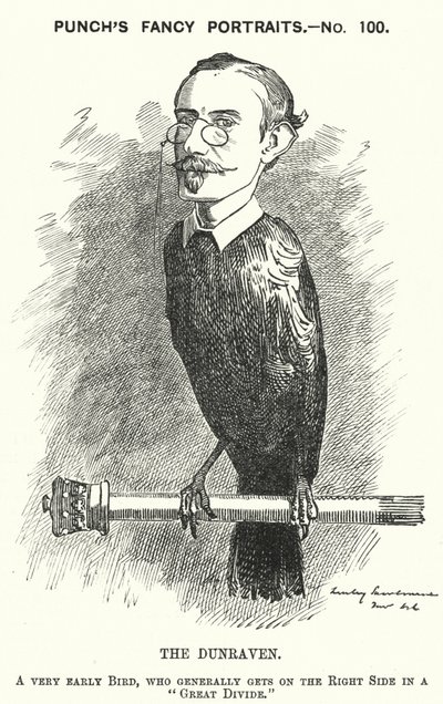 Karikatur von Punch: Windham Wyndham-Quin, 4. Earl of Dunraven and Mount-Earl, anglo-irischer Journalist, Grundbesitzer und konservativer Politiker (Stich) von Edward Linley (after) Sambourne