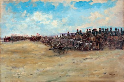 Königliche Pferdeartillerie und Lanzenreiter warten auf den Abmarsch, 1898 von Edward Matthew Hale