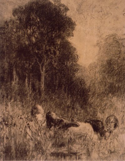 Landschaft mit Kühen im Vordergrund von Edward Mitchell Bannister