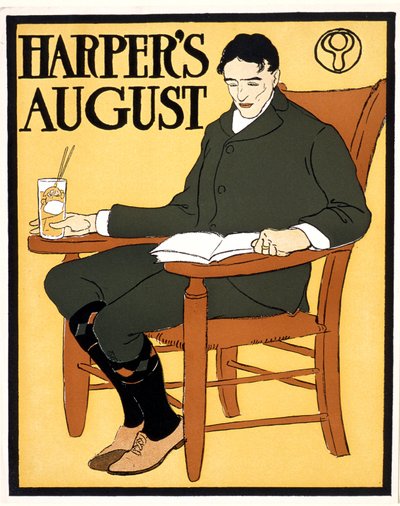 Mann auf einem orangefarbenen Stuhl sitzend, Augustausgabe von Harper