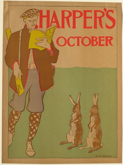 Mann mit Gewehr und zwei Kaninchen, Oktober Harper