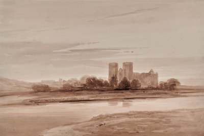 Landschaft mit Kirche und Fluss oder See von Edward Pretty