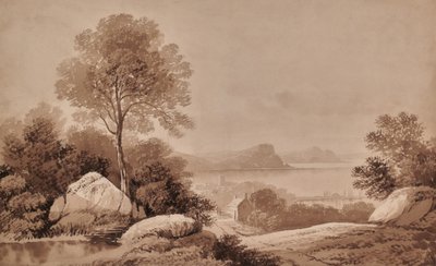 Landschaft mit See und Hütte von Edward Pretty