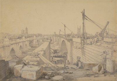 Der Bau der London Bridge, 1830 von Edward William Cooke