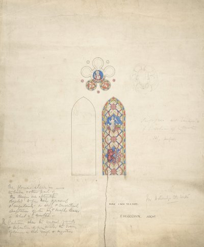 Entwurf für Buntglasfenster in der Ditteridge-Kirche, ca. 1859 von Edward William Godwin