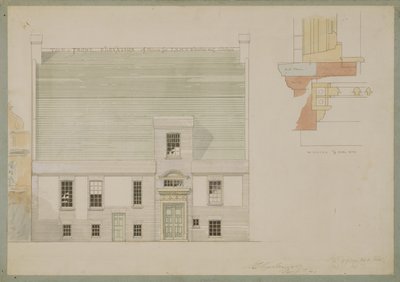 Vorderansicht des Hauses für J.A.M. Whistler Esq, Tite Street, Chelsea, 1877 (Feder und Tinte und Aquarell auf Papier) von Edward William Godwin