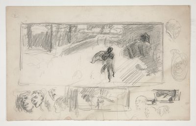 Verschiedene Skizzen (recto); Skizze eines Mannes im Umhang (verso) von Edwin Austin Abbey