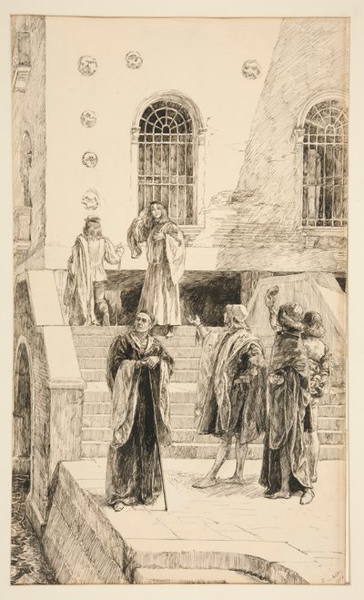 Exuent Salarino und Salanio, aus Akt I, Szene i, Der Kaufmann von Venedig von Edwin Austin Abbey