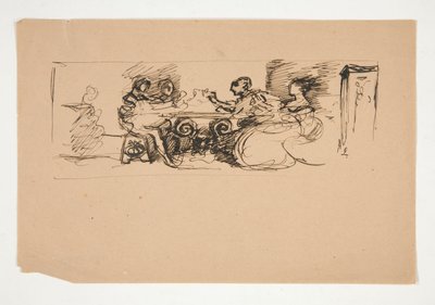Figuren an einem Tisch - nicht identifizierte Illustration von Edwin Austin Abbey