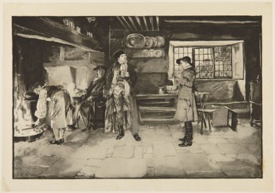 Illustration für Goldsmiths "She Stoops to Conquer": "Keine Beleidigung; aber Frage für Frage ist alles fair, wissen Sie" von Edwin Austin Abbey
