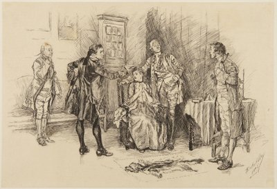 Illustration für Goldsmiths She Stoops to Conquer: "War es gut gemacht, Sir, mich lächerlich zu machen?" von Edwin Austin Abbey
