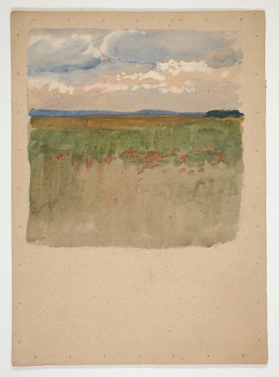 Landschaft mit Feld, Horizont, Himmel von Edwin Austin Abbey