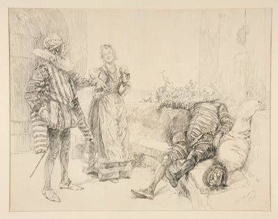 Maria, Sir Andrew und Toby, Illustration für Akt I, Szene iii, Was ihr wollt von Edwin Austin Abbey