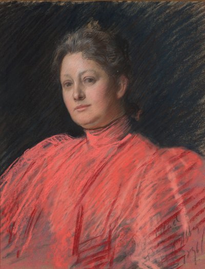 Porträt von Mrs. Abbey im rosa Kleid, Hüftlänge von Edwin Austin Abbey
