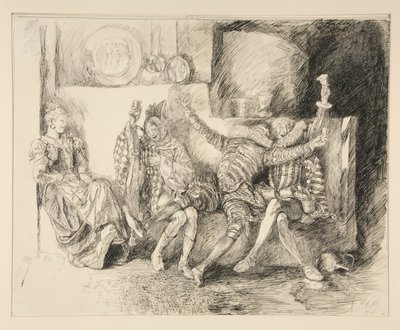 Sir Toby und seine Gefährten, Illustration für Akt II, Szene iii, Was ihr wollt von Edwin Austin Abbey