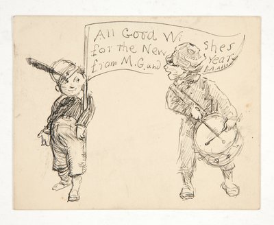Skizze für eine Grußkarte: Alle guten Wünsche für das neue Jahr von M.G. und E.A. Abbey von Edwin Austin Abbey