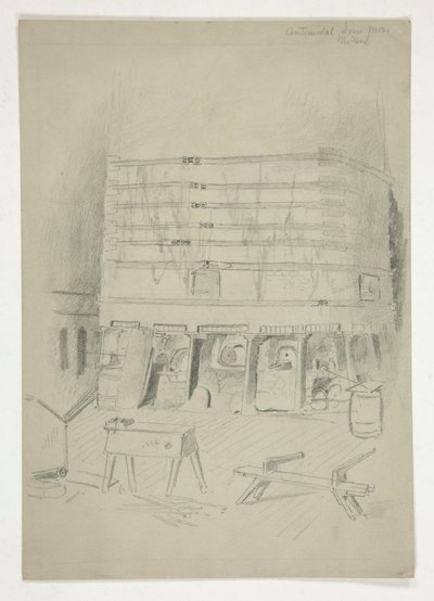 Skizze der Continental Iron Works (?) [Industrieinterieur] von Edwin Austin Abbey