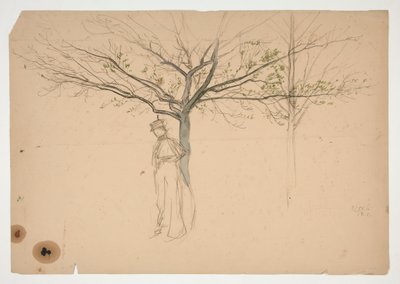 Skizze einer Figur unter einem Baum von Edwin Austin Abbey