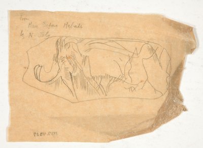 Skizze eines Nashorn-ähnlichen Tieres, aus Der Mensch vor den Metallen von N. Joly von Edwin Austin Abbey