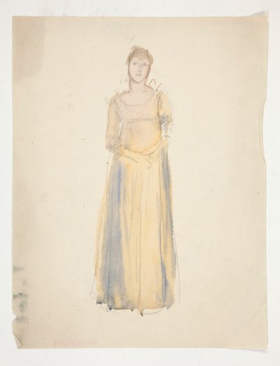 Skizze einer Frau (in Gelb gekleidet) - Kostümstudie für ein Theaterstück? von Edwin Austin Abbey