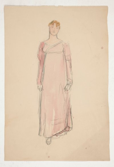 Skizze einer Frau in Pink - Kostümstudie für ein Theaterstück? von Edwin Austin Abbey