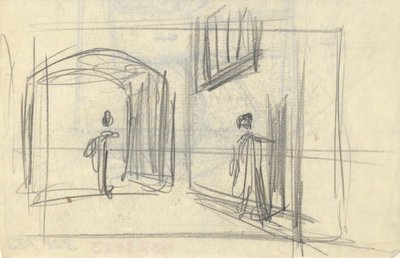 Straßenszene mit Figuren (recto); Architekturstudie (verso) von Edwin Austin Abbey
