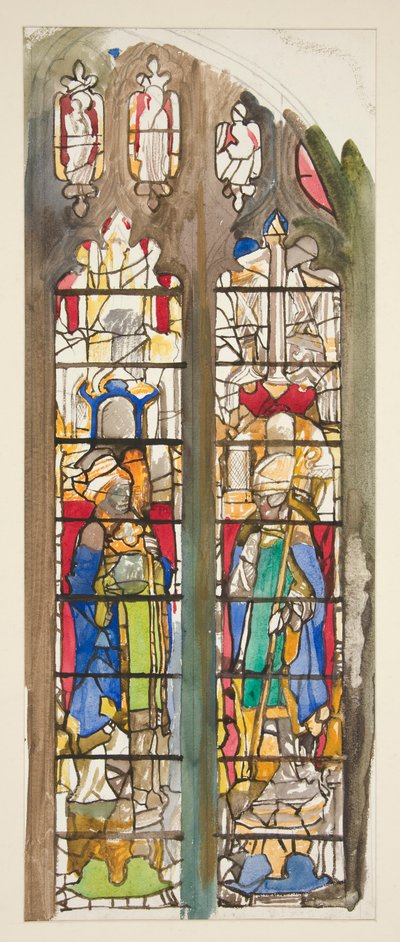 Studie für ein nicht identifiziertes Buntglasfenster mit Heiligen von Edwin Austin Abbey