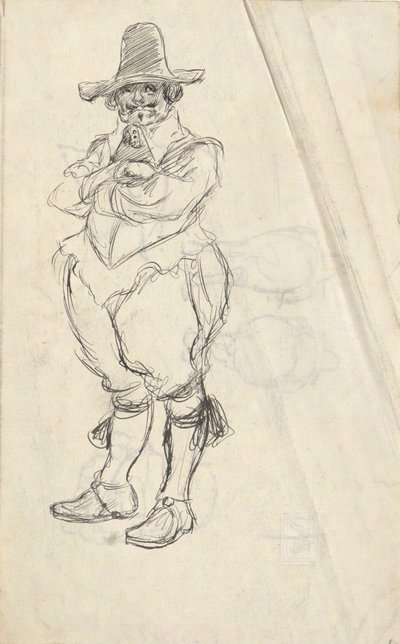 Studie eines Mannes in niederländischer Tracht des XVII. Jahrhunderts - nicht identifiziert. Studien auf der Rückseite von Edwin Austin Abbey