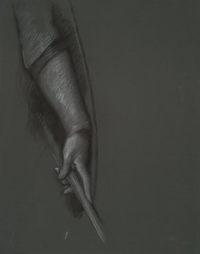Studie eines Arms, der einen Stock und ein Schild hält von Edwin Austin Abbey