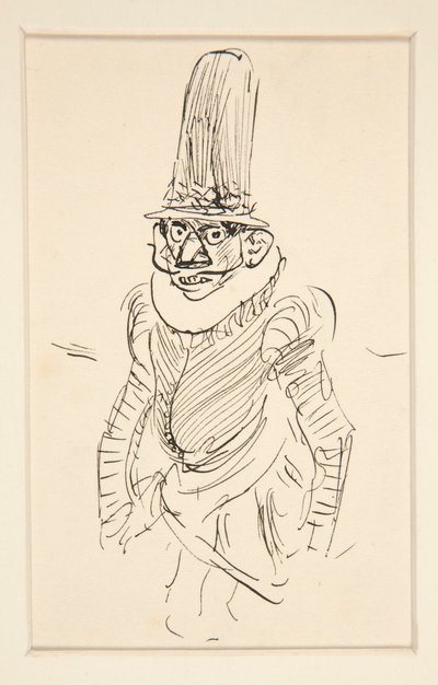 Studie eines Mannes in Kostüm des 15. Jahrhunderts, möglicherweise eine Karikatur der Zeit von Edwin Austin Abbey