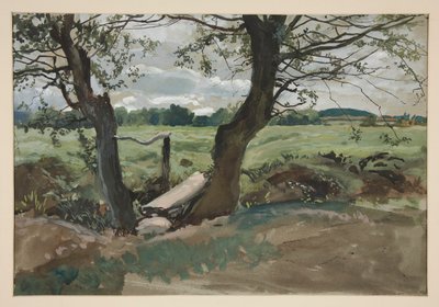 Studie von zwei Bäumen und einem Feld von Edwin Austin Abbey