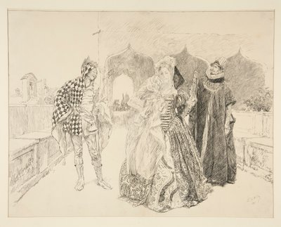 Der Clown und Malvolio, Illustration für Akt I, Szene v, Was ihr wollt von Edwin Austin Abbey