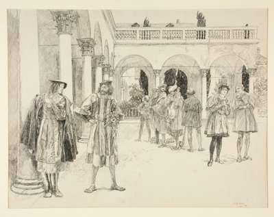 Der Hof des Palastes, aus Akt IV, Szene ii, Zwei Herren aus Verona von Edwin Austin Abbey