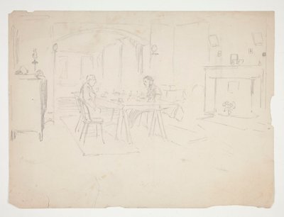Zwei Männer an einem Tisch in einem Innenraum von Edwin Austin Abbey