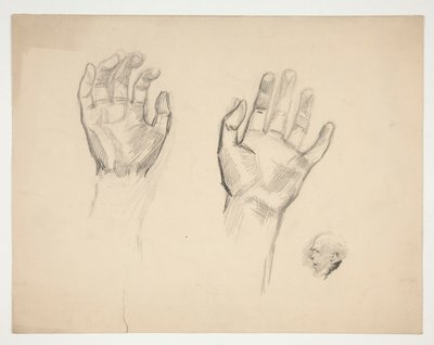Zwei Skizzen: Skizze von zwei Händen; Skizze eines alten Mannes im Profil von Edwin Austin Abbey