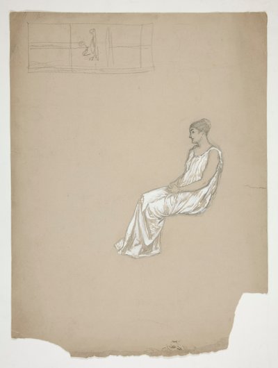 Frau in klassischer Kleidung sitzend: Studie von Edwin Austin Abbey