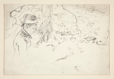 Frau, die im Garten sitzt - nicht identifizierte Illustration von Edwin Austin Abbey